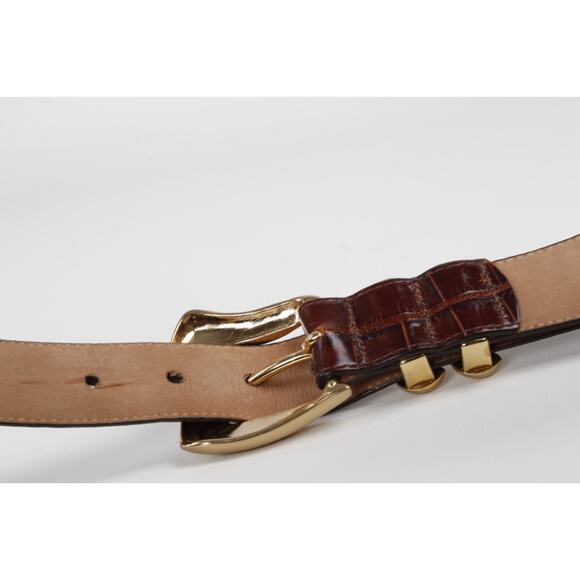 Vintage Nordstrom Belt Brown Alligator Embossed Italian Leather Gold Buckle SZ M main image 9